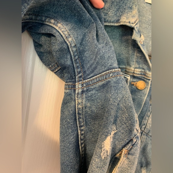 Just Black Denim Dark Wash Semi Destroyed Jean Jacket Front Pockets Crop - Large - Picture 3 of 10